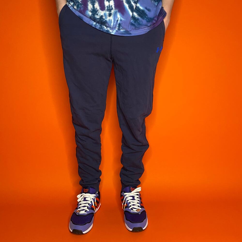 Vintage Y2K Under Armour Sweatpants Youth XL Navy Blue Cotton Joggers - Picture 3 of 4